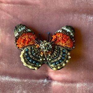 Handmade Embellished Pin/ Claudine Orange Butterfly- A Work of Art